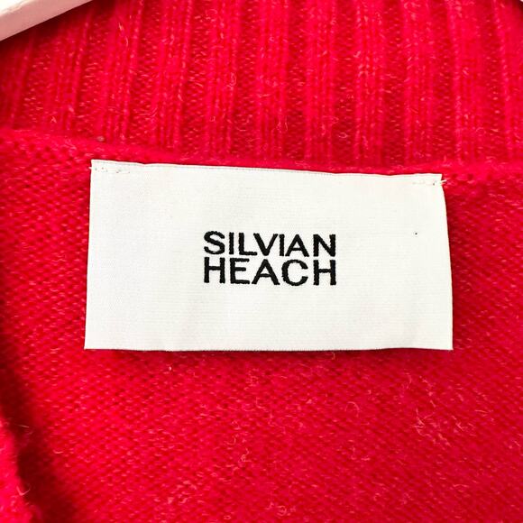 Silvian Heach NWT Red Haute Holiday Fair Isle Button Cardigan XS Wool Blend - Picture 2 of 13